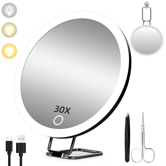 Travel Makeup Mirror with Lights 30x